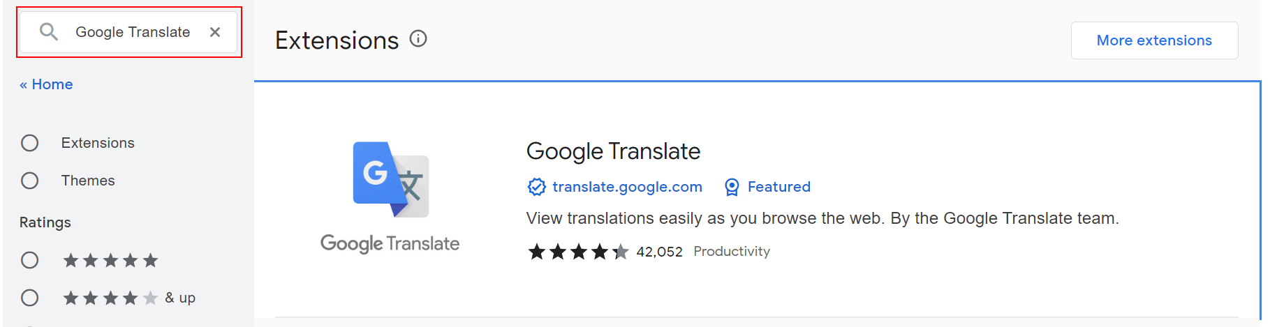 Google अनुवाद के लिए खोजें